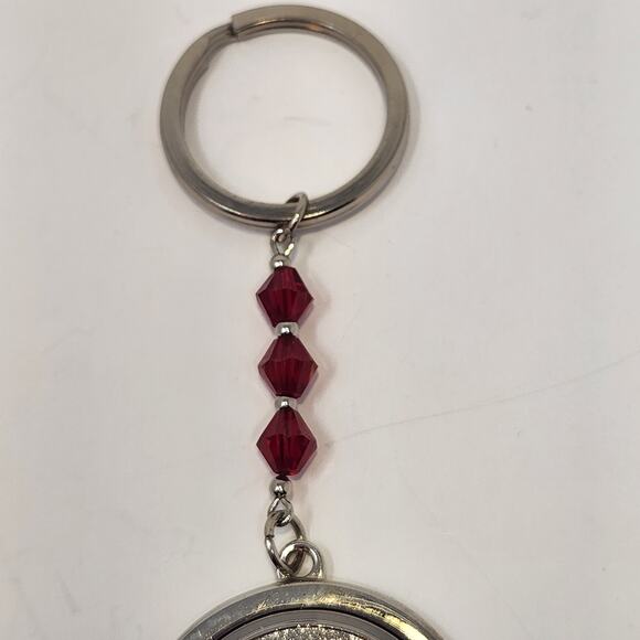 Initial Letter P Round Keychain Charm Silver Tone Red Crystal Beads Chunky - Picture 3 of 5